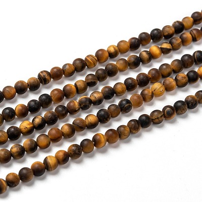 Natural Frosted Tiger Eye Round Bead Strands G-M064-4mm-02-1