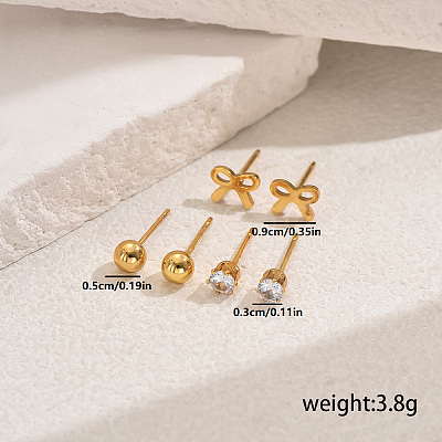 3 Pairs Bowknot 201 Stainless Steel Stud Earring Sets FG5977-1-1