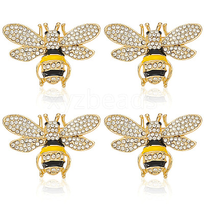 4Pcs Bees Alloy Glass Brooch JEWB-ME0001-18-1