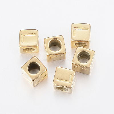 304 Stainless Steel Large Hole Letter European Beads LS-STAS-H428-01G-L-1