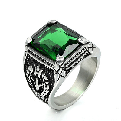316L Stainless Steel & Cubic Zirconia Men's Vintage Carved Finger Rings FS-WG82D33-16-1