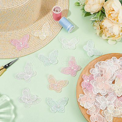 36Pcs 6 Colors Polyester Butterfly Lace Appliques DIY-FG0005-69-1