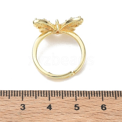 Adjustable Brass Butterfly Finger Rings with Clear Cubic Zirconia CU-CBA7E55-18G-01-1