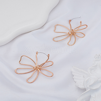 1 Pair Flower Alloy Hoop Earrings for Women EJEW-LP0004-78G-1