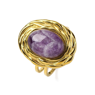 Oval Natural Amethyst Finger Rings RJEW-M063-01G-16-1