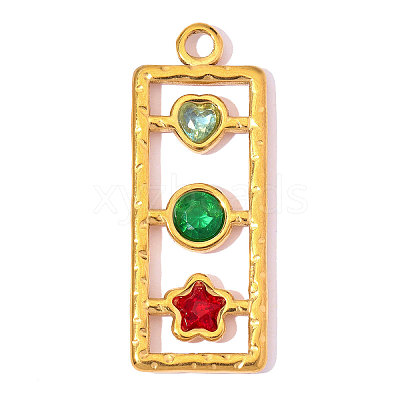 304 Stainless Steel Micro Pave Colorful Cubic Zirconia Pendants CU-OY002-23G-1