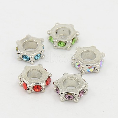 Hexagon Platinum Tone Alloy Rhinestone European Beads CPDL-M014-01-1