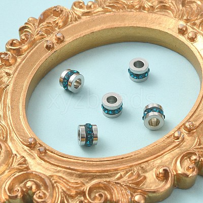 201 Stainless Steel Polymer Clay Rhinestone Inlaid Beads RB-YW0001-11D-1
