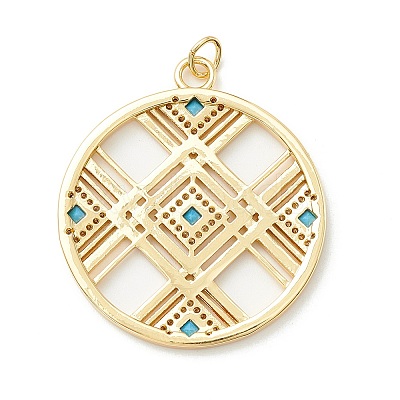 Rack Plating Brass Micro Pave Clear & Cyan Cubic Zirconia Pendants LS-KK-D073-14G-1