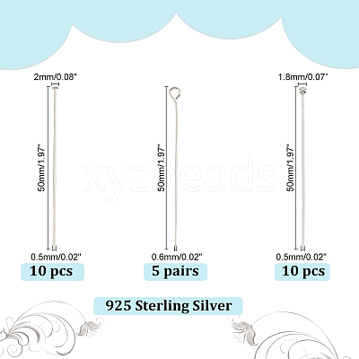30Pcs 3 Style 925 Sterling Silver Flat Head & Eye & Ball Head Pins STER-PH0002-24-1