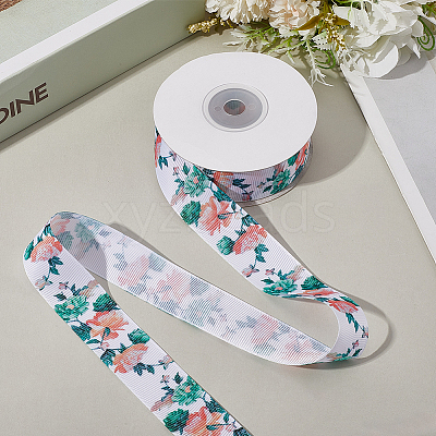 1 Roll Single Face Printed Polyester Grosgrain Ribbons SRIB-CY0001-12A-1