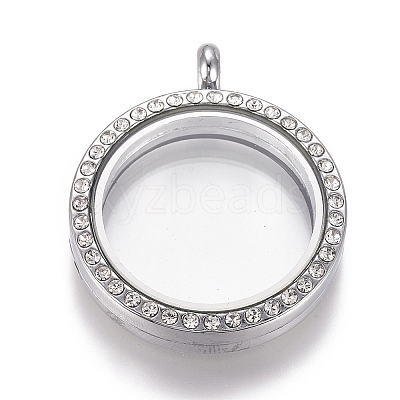 Flat Round Alloy Rhinestone Magnetic Locket Pendants LS-PALLOY-WH0069-01-P-1