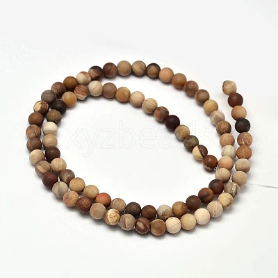 Frosted Natural Petrified Wood Round Bead Strands G-F266-07-6mm-1