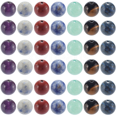 2 Strands Chakra Theme Natural Red Rainbow Jasper & Yellow Aventurine & Tiger Eye & Green Aventurine & Blue Spot Stone & Lapis Lazuli & Amethyst Beads Strands G-SP0001-23-1