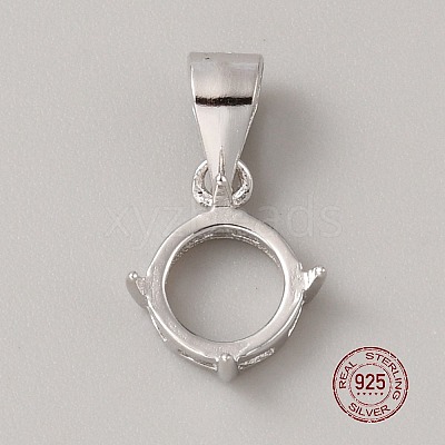 Rhodium Plated 925 Sterling Silver Open Back Bezel Pendant Cabochon Settings STER-WH0004-018A-1