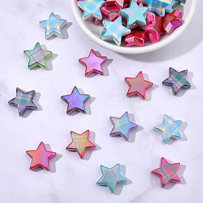 50Pcs Rainbow Iridescent Printed Opaque Acrylic Beads OACR-SP0002-13A-1