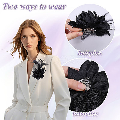 Flower Feather & Iron Lapel Pins for Clothes JEWB-WH0010-114B-1