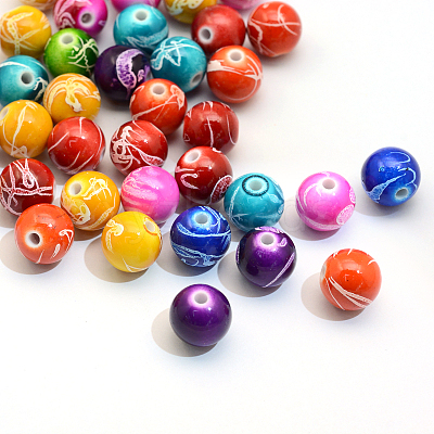 Spray Painted Drawbench Acrylic Round Beads X-ACRP-S657-8mm-M-1