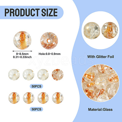 100Pcs Crackle Transparent Glass Beads Strands GLAA-TA0004-11A-1