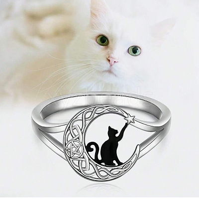 Cat Shape & Moon Alloy Finger Rings FS-WG27026-02-1
