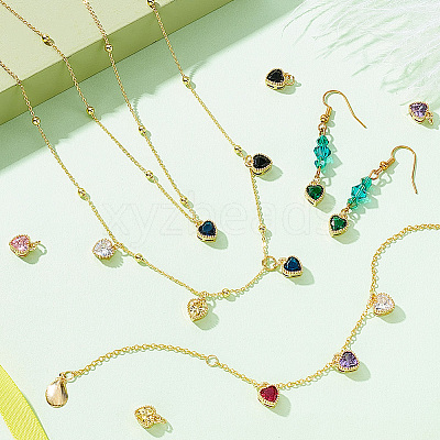16Pcs 8 Colors Real 18K Gold Plated Brass Inlaid Cubic Zirconia Charms FIND-GA0002-34-1