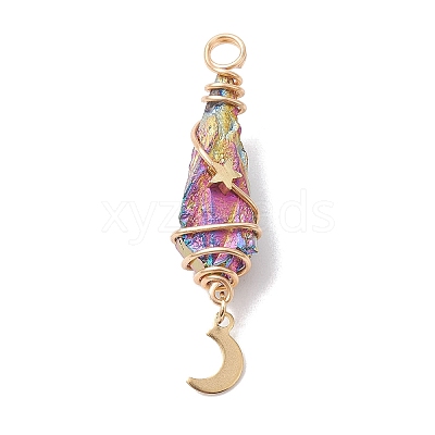 3Pcs 3 Styles Electroplated Natural Quartz Crystal Copper Wire Wrapped Pendants PALLOY-JF02586-05-1