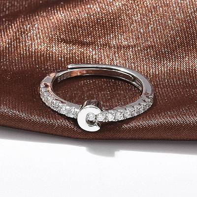 S925 Sterling Silver Adjustable Letter Rings for Women RJEW-M068-01P-C-1
