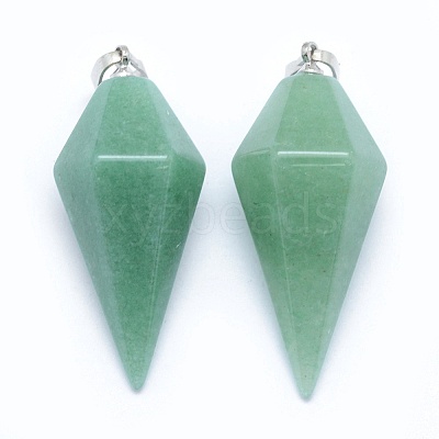 Natural Green Aventurine Pointed Pendants X-KK-E757-F-02P-1