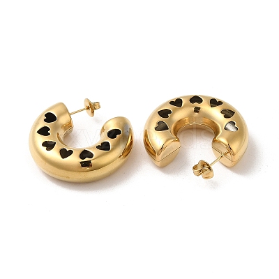 Ion Plating(IP) 304 Stainless Steel Round with Heart Stud Earrings EJEW-Z022-24G-1