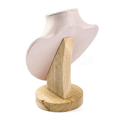 Bust Shaped Microfiber & Wood Jewelry Necklace & Earrings Display Stands NDIS-H042-01A-03-1