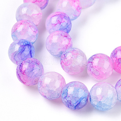 Baking Paint Crackle Glass Beads Strands X-DGLA-Q023-8mm-YS55-1