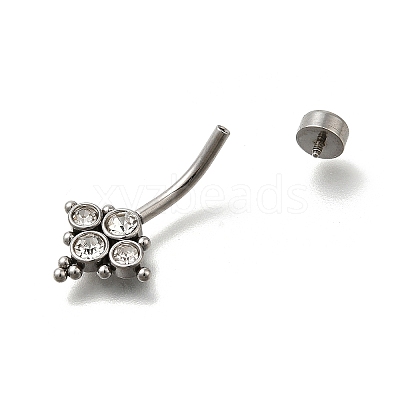 304 Stainless Steel Clear Cubic Zirconia Curved Barbell Belly Button Rings AJEW-D306-03P-03-1