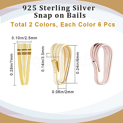 12Pcs 2 Colors 925 Sterling Silver Snap on Bails STER-BBC0001-64-1