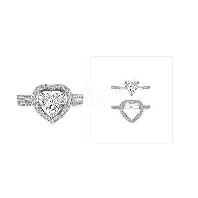 Anti-Tarnish Rhodium Plated 925 Sterling Silver Double Rings Set RJEW-Z040-17P-B-1