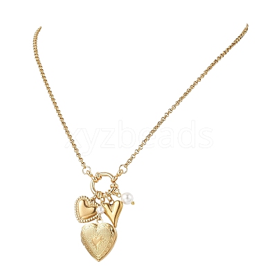 Heart Stainless Steel Locket Pendant Necklaces with Shell Pearl for Women NJEW-JN05954-1