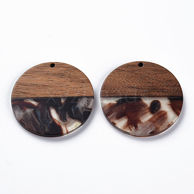 Transparent Resin & Walnut Wood Pendants LS-X-RESI-T035-35E-1
