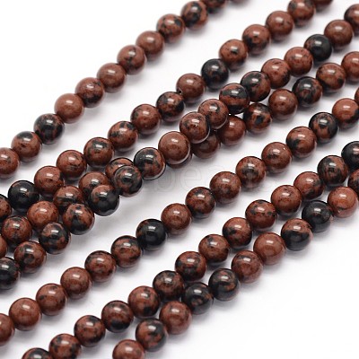 Natural Mahogany Obsidian Round Bead Strands G-P128-65-4mm-1