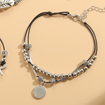 Alloy Charm 2-Strand Black Waxed Cord Anklets FS-WGACEA5-04-1