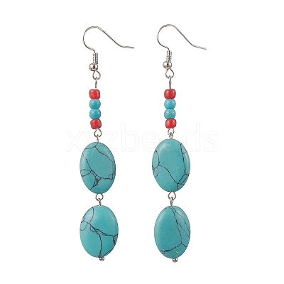Brass Synthetic Turquoise Dangle Earrings EJEW-JE06535-03-1