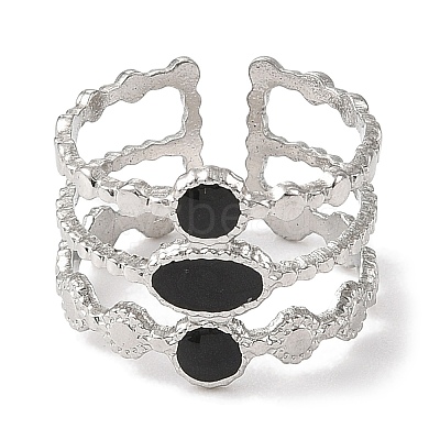 Oval 304 Stainless Steel Enamel Open Cuff Rings for Women RJEW-F166-32P-01-1