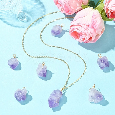 10Pcs Natural Amethyst Pendants PALLOY-CJ00158-1