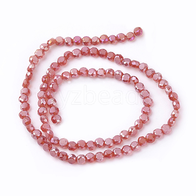 Faceted Flat Round AB Color Plated Frosted Crystal Glass Beads Strands EGLA-F014-B-1