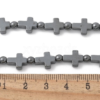 Round Cross Synthetic Non-Magnetic Hematite Beaded Necklaces NJEW-R020-03-1