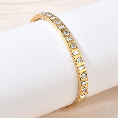 304 Stainless Steel & Glass Hinged Bangles for Women BJEW-Z178-01G-1