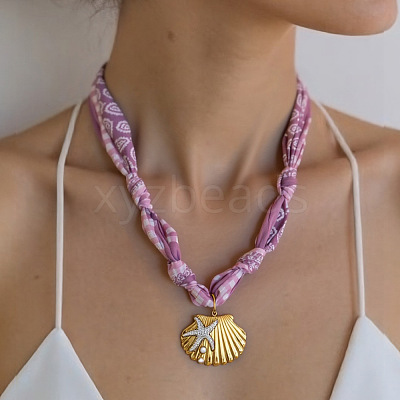 304 Stainless Steel Pendant Printed Scarf Necklaces FS-WGD2FA8-05-1