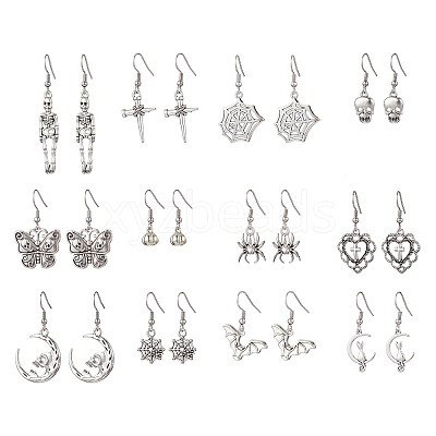 Hallowmas Tibetan Alloy Dangle Earrings EJEW-JE06523-1