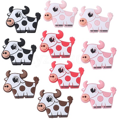 10Pcs 5 Colors Cow Silicone Focal Beads SIL-SC0001-59-1