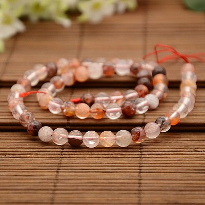 Natural Hematoid Quartz/Fire Quartz Round Beads Strands G-N0078-6mm-06-1