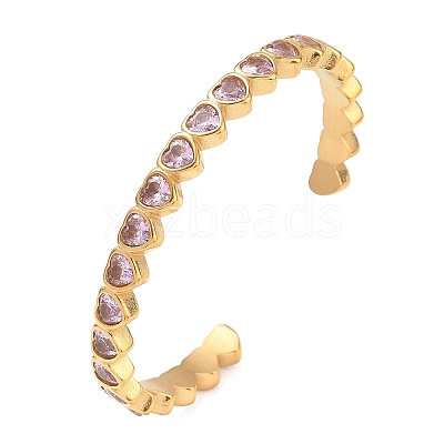 304 Stainless Steel & Cubic Zirconia Cuff Bangles for Women BJEW-T031-01A-1