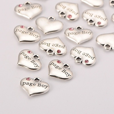 Wedding Theme Antique Silver Tone Tibetan Style Heart with Page Boy Rhinestone Charms TIBEP-N005-14D-1